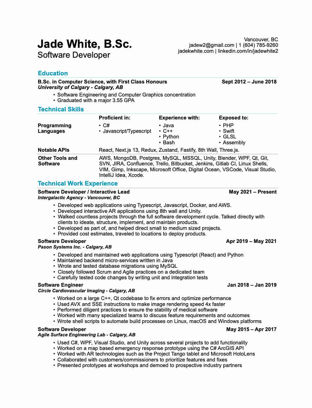 Jade's Resume Preview